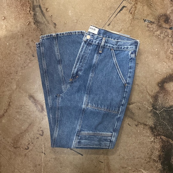 Agolde Denim - Agolde Straight Leg Patchwork Denim Jeans in Blue